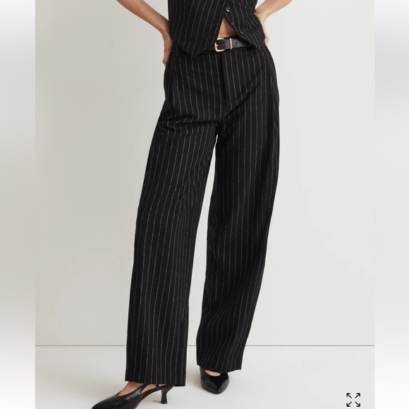 Madewell Pants - Madewell Cargo Pants in Pinstripe N0081 High Rise Pleated Waist Wool Blend US 10